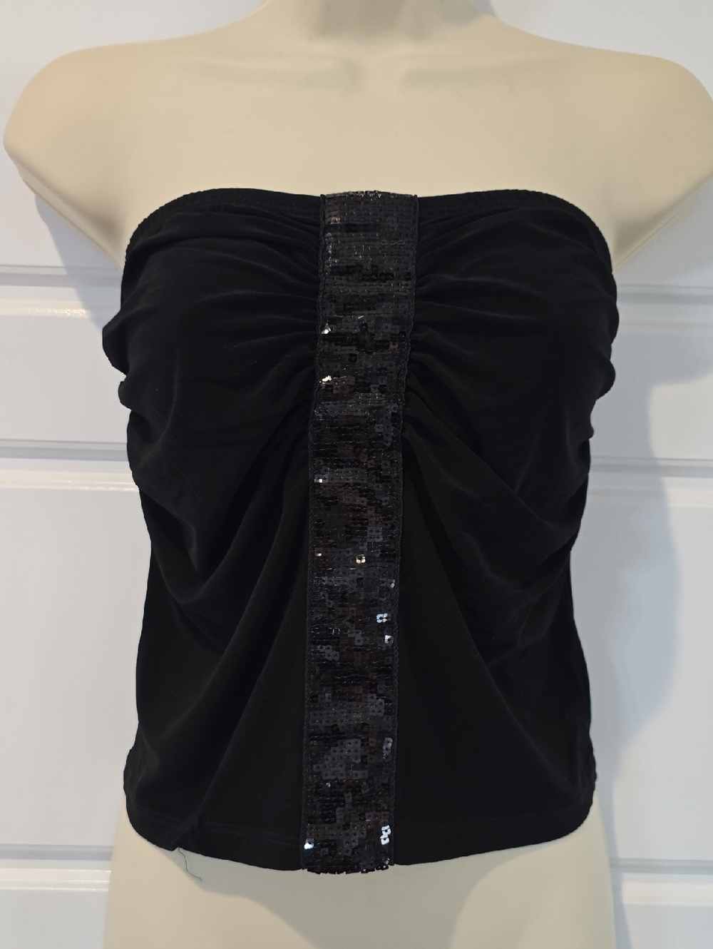 Vintage Ashley Stewart Black Tub Top with Black Sequin Strip On Front 14/16